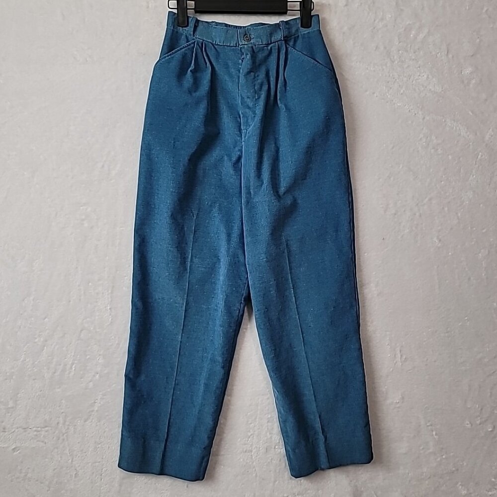 Vtg Microfiber Corduroy Pants Women's Size Small Blue Pleated Baggy EUC